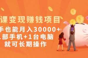 （1990期）网课变现赚钱项目：新手也能月入30000+1部手机+1台电脑就可长期操作