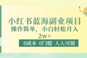 0成本0门槛小红书蓝海副业项目，操作简单，小白轻松月入2W