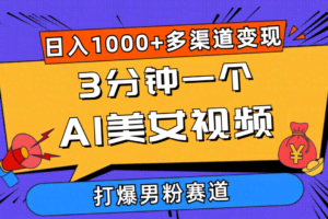 （10645期）3分钟一个AI美女视频，打爆男粉流量，日入1000+多渠道变现，简单暴力，…