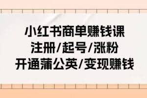（11130期）小红书商单赚钱课：注册/起号/涨粉/开通蒲公英/变现赚钱（25节课）
