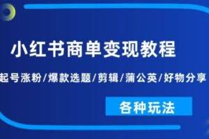 小红书商单变现教程:起号涨粉/爆款选题/剪辑/蒲公英/好物分享/各种玩法