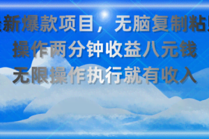 （11174期）最新爆款项目，无脑复制粘贴，操作两分钟收益八元钱，无限操作执行就有…
