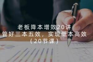(11238期)老板 降本增效20讲,管好 三本五效,实现低本高效(20节课)