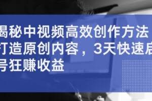 揭秘中视频高效创作方法,打造原创内容,3天快速启号狂赚收益