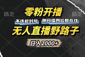 （13292期）零粉开播，无人直播野路子，日入2000+，不违规封号，躺赚收益！