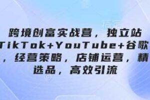 跨境创富实战营，独立站+TikTok+YouTube+谷歌广告，经营策略，店铺运营，精准选品，高效引流