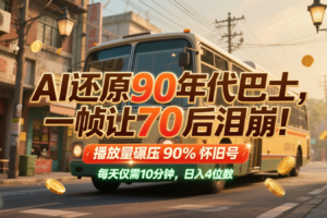 AI还原90年代巴士，一帧让70后泪崩！播放量碾压90%怀旧号，每天10分钟，日入4位数