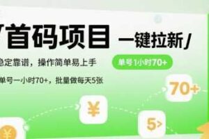 首码一键拉新项目，稳定靠谱，操作简单易上手，单号一小时70+，批量做每天5张【揭秘】