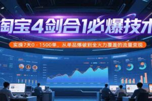 淘宝4剑合1必爆技术，实操7天0-1500单，从单品爆破到全火力覆盖的流量变现