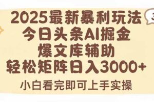 （15485期）2025年今日头条最新暴利玩法3.0，一键生成爆款，轻松实现矩阵日入3000+