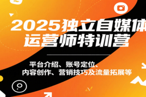 2025独立自媒体运营师特训营：平台介绍、账号定位、内容创作、营销技巧及流量拓展等