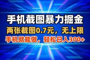 手机截图暴力掘金，两张截图0.7米，一部手机就能做，轻松日入3张+【揭秘】