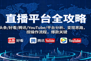 直播平台全攻略：头条/好看/腾讯/YouTube/平台分析、变现思路，授操作流程，爆款关键