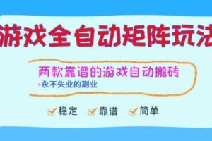 两款靠谱的游戏全自动搬砖项目,日入1k+,稳定可矩阵,永不失业的副业【揭秘】