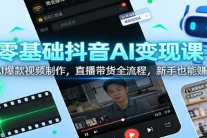 零基础抖音AI变现课:AI爆款视频制作,直播带货全流程,新手也能赚
