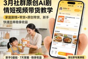 3月某社群原创AI剧情短视频带货教学,家庭剧情+带货=原创带货,新手也能快速出单稳拿收益