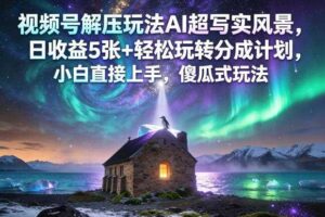 视频号解压玩法AI超写实风景，日收益5张+轻松玩转分成计划，小白直接上手，傻瓜式玩法