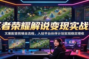 王者荣耀解说变现实战课：文案配音剪辑全流程，入驻平台伙伴计划实现稳定增收